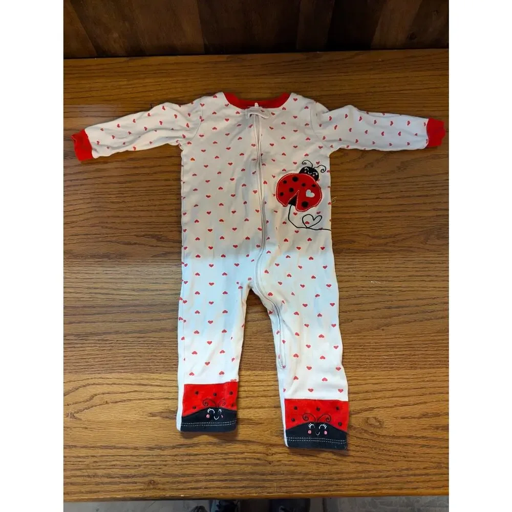 Koala Baby Ladybug Hearts Baby Girl Footed Pajamas Sleeper White Red 18M